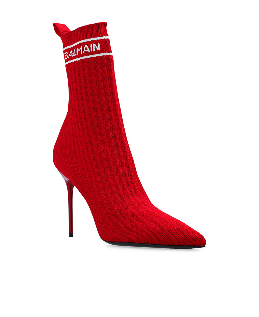 Balmain Red Stretch Knit Skye Ankle Boots In Red