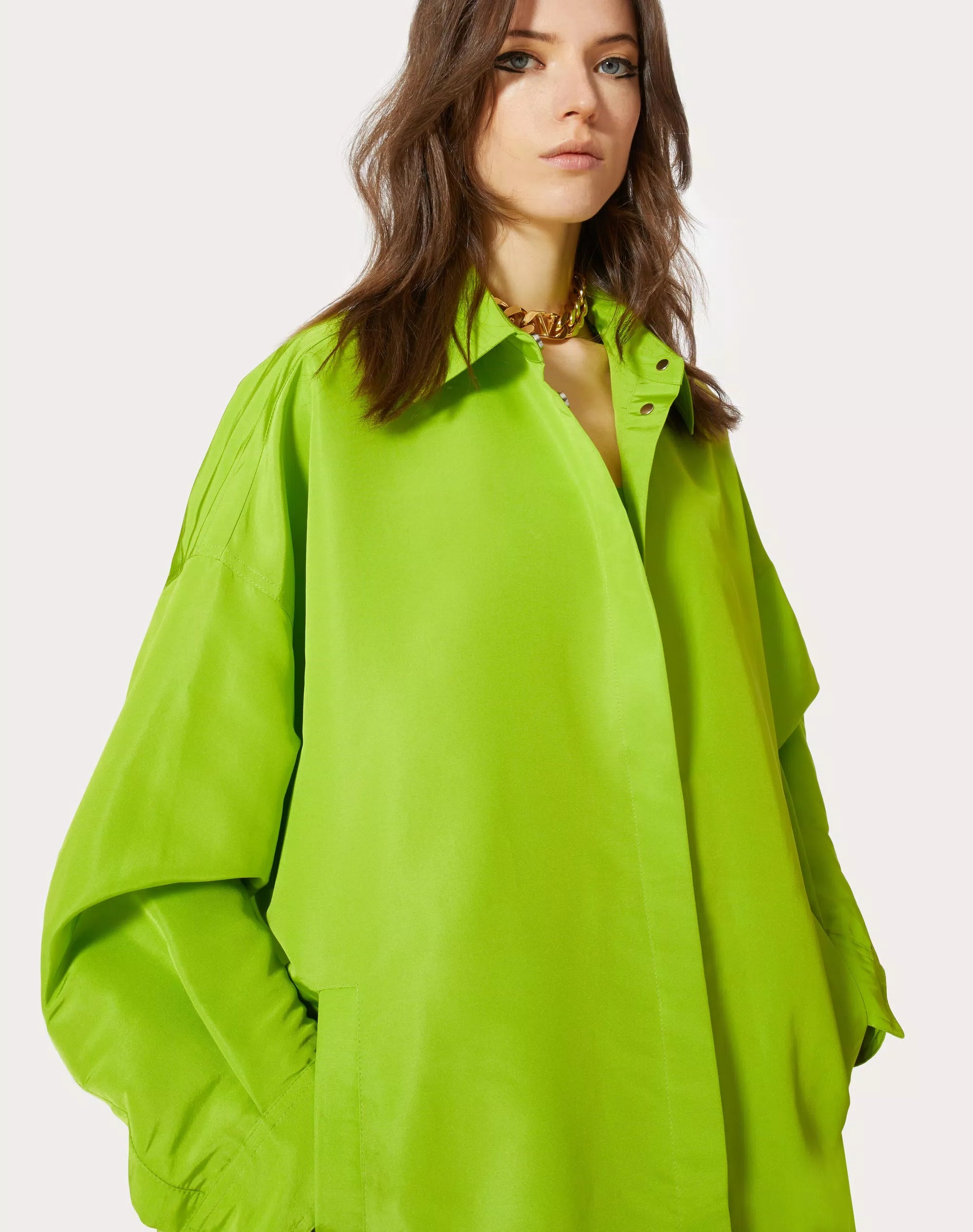Valentino Oversized Silk Shirt In Green