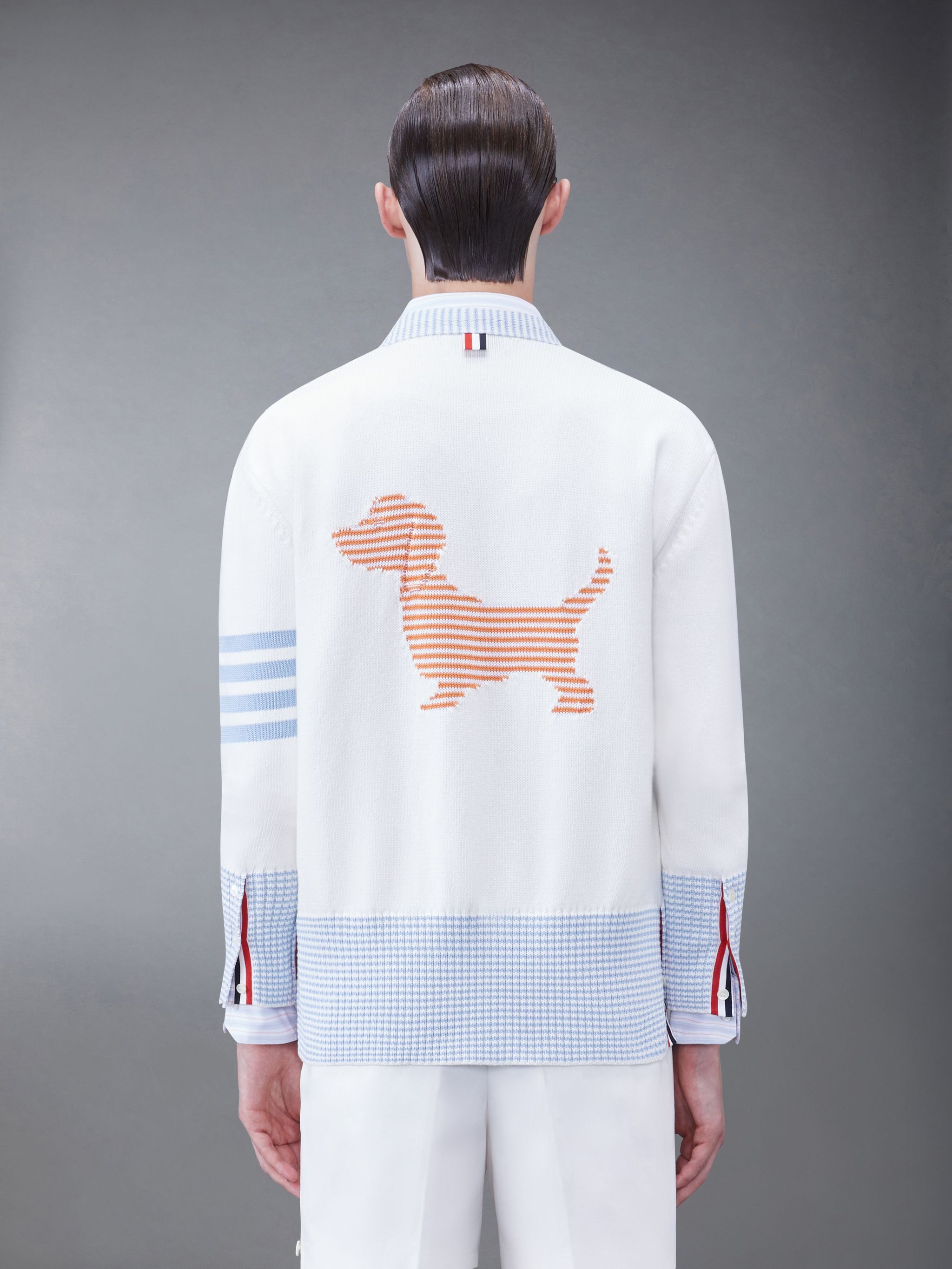Thom Browne Hector Intarsia Cardigan In White