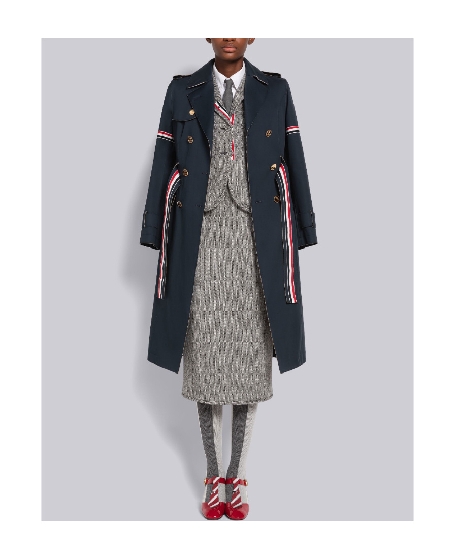 Thom Browne Rwb-detail Belted Trench Coat In Black