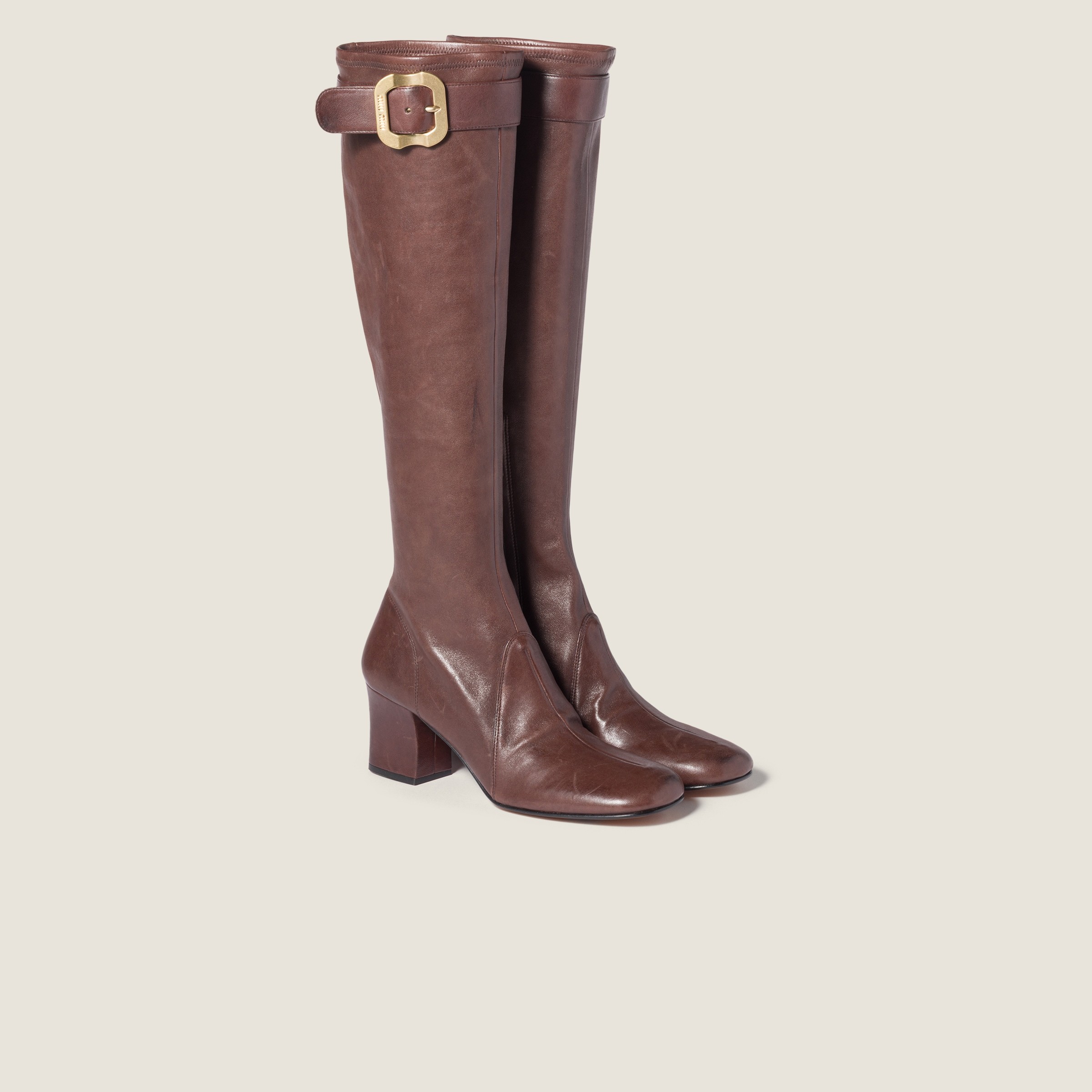 Miu Miu Nappa Leather Boots With Buckle In Brown