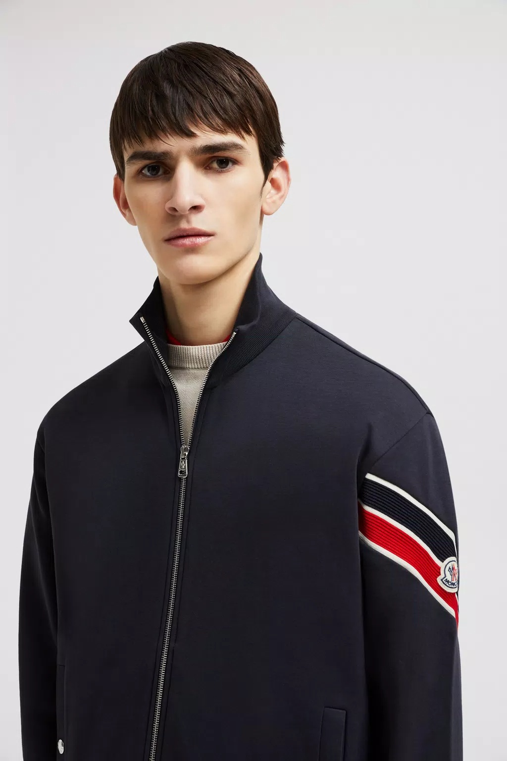 Moncler Stripe-detail Zipped Cardigan In Blue