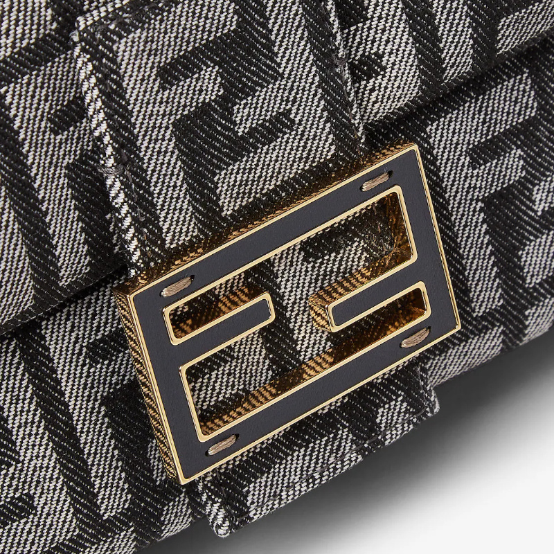 Fendi Baguette Dark Blue Denim-effect Ff Jacquard Bag In Multi