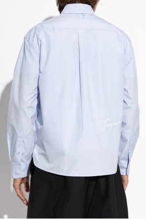 Jacquemus Simon Light Blue Shirt With Logo Lettering On The Front In Cotton Man In Blue