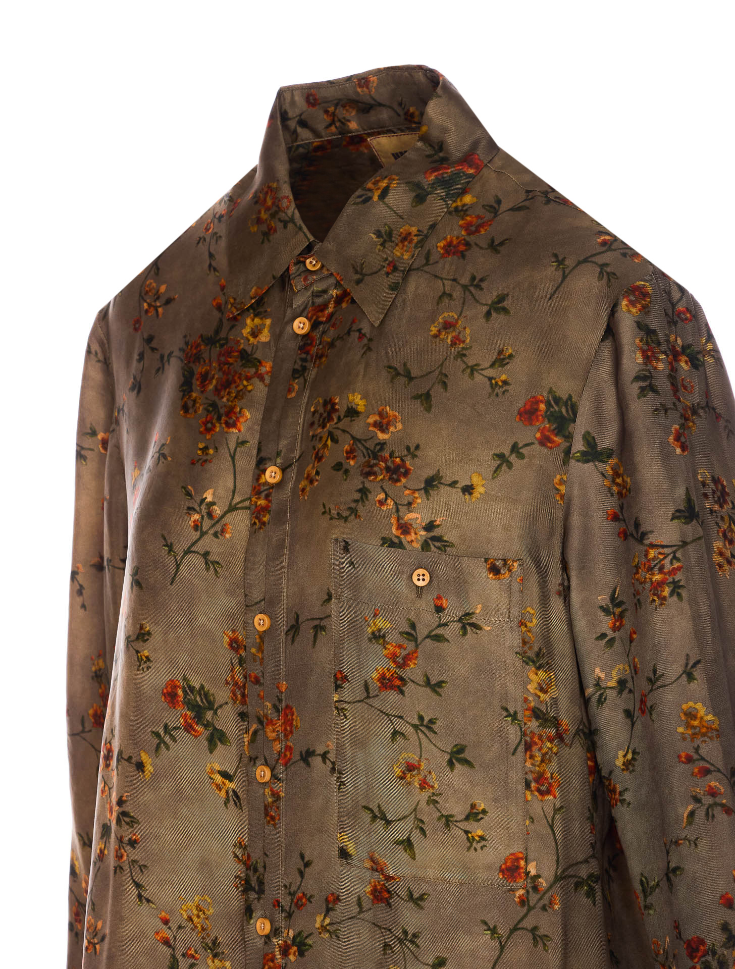 Uma Wang Floral Print Long Sleeve Top With Pocket In Green