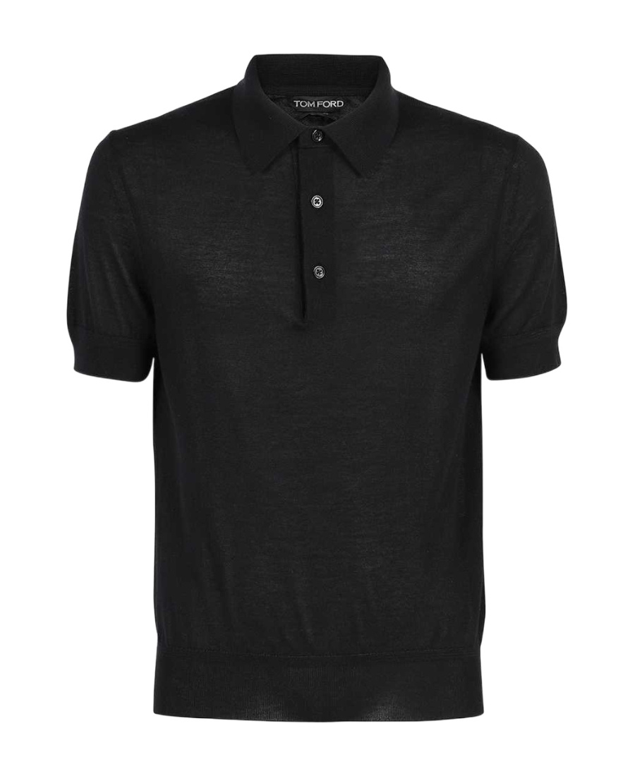 Tom Ford Classic Black Pique Polo With Textured Finish In Black