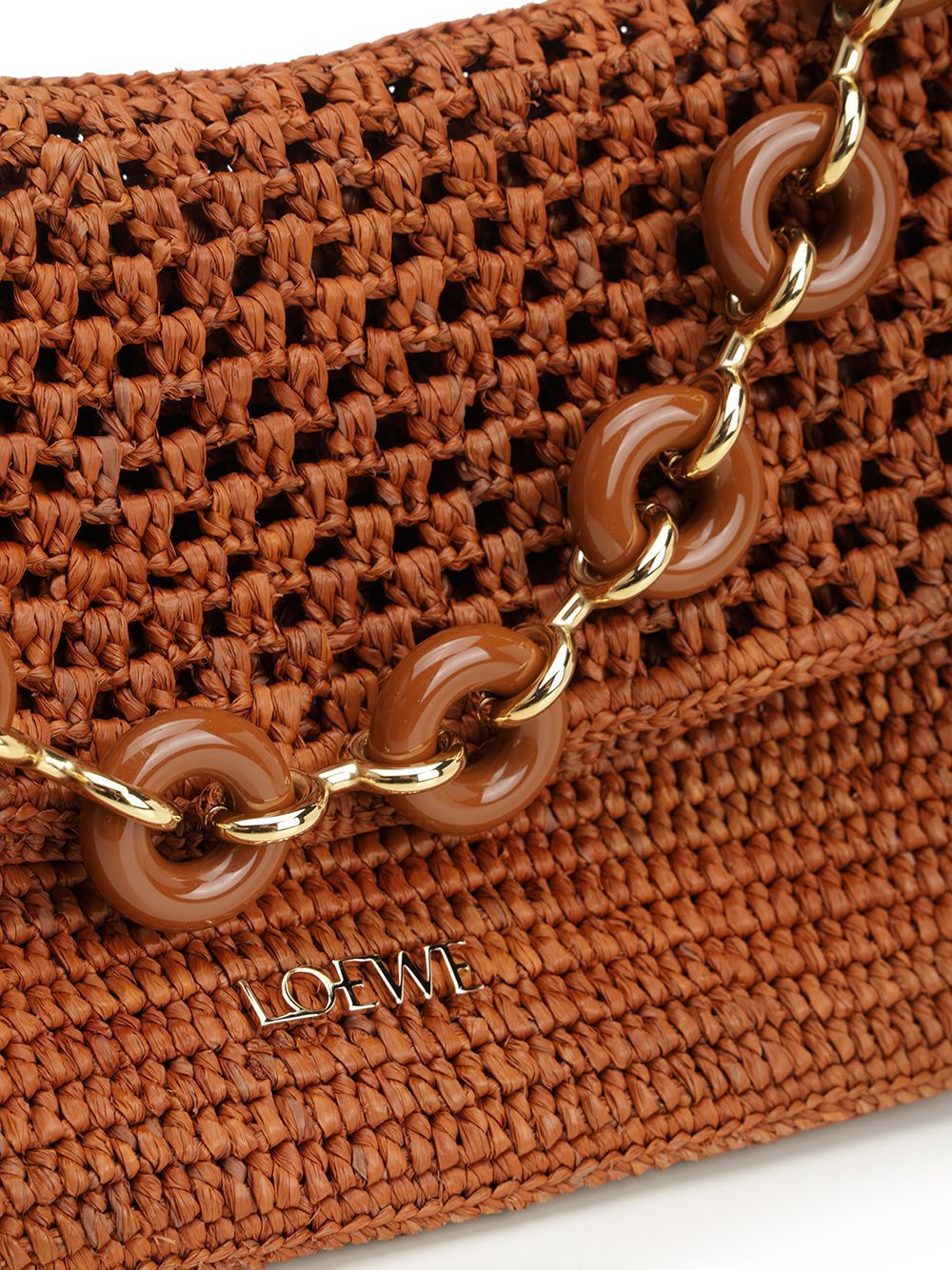 LOEWE MEDIUM OLA SHOULDER BAG IN RAFFIA AND CALFSKIN