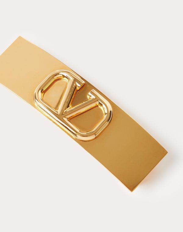 Shop Valentino Vlogo Signature Hair Clip Made In Metal And Swarovski Crystals In Yellow