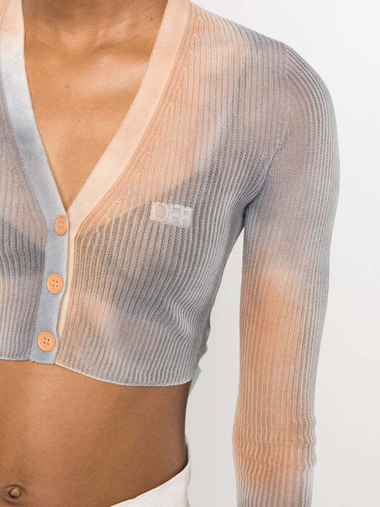 Off-white Faded-effect Cropped Cardigan In White