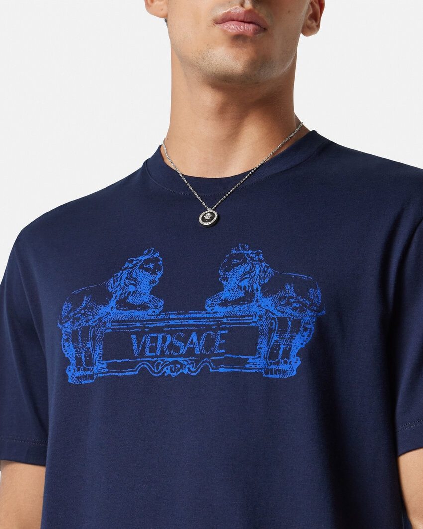 Versace Graphic Print Crew Neck T-shirt In Blue
