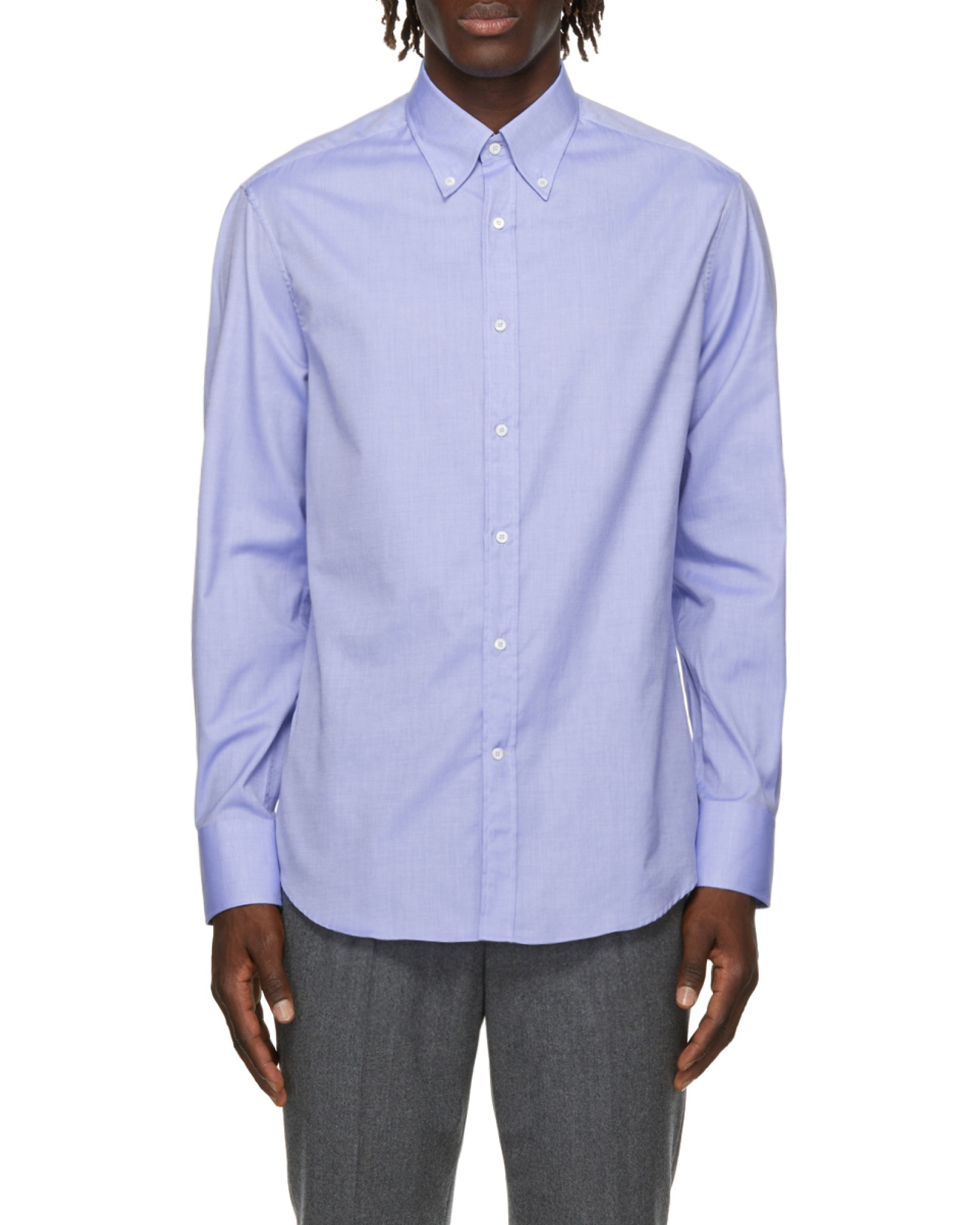 Brunello Cucinelli Plain Blue Cotton Shirt In Blue