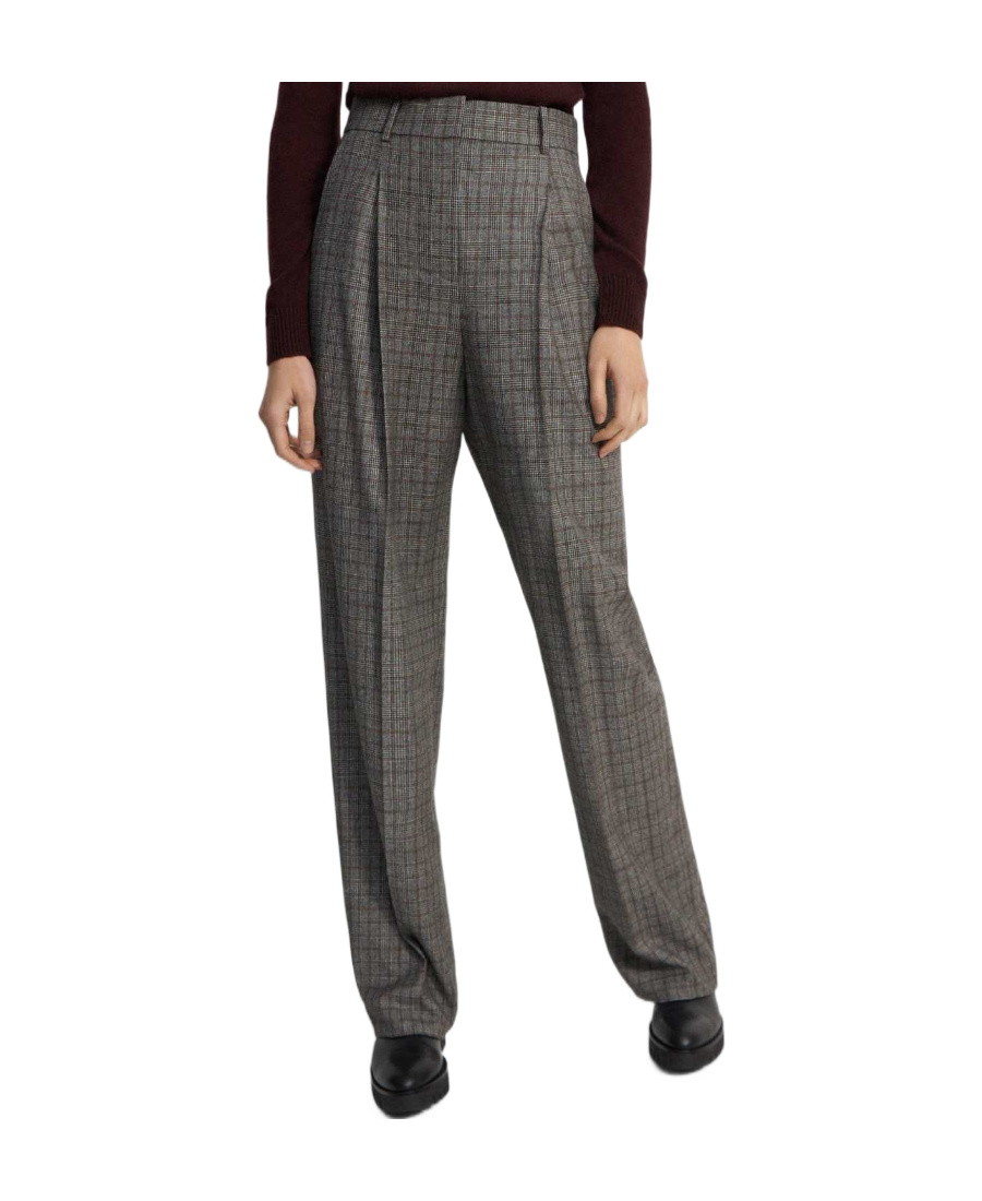Theory Checked Tailored Trousers In Gray