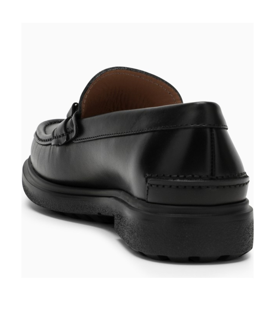 Ferragamo Black Leather Loafers In Black