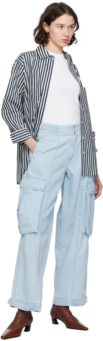 Frame Wide-leg Cargo Side Pocket Jeans In Blue