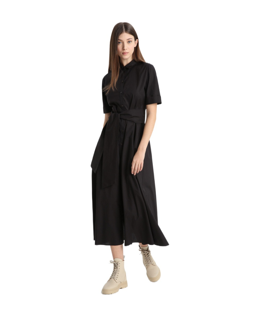 Woolrich Belted Short-sleeved Shirt Dress In Black