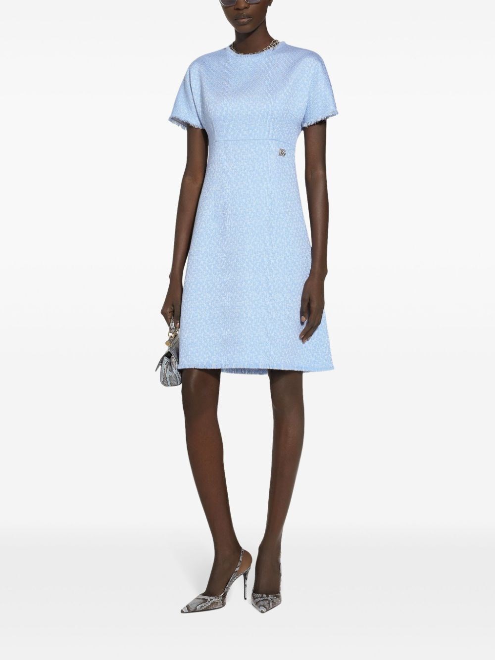 Dolce & Gabbana Raschel Tweed Midi Dress With Dg Logo In Blue
