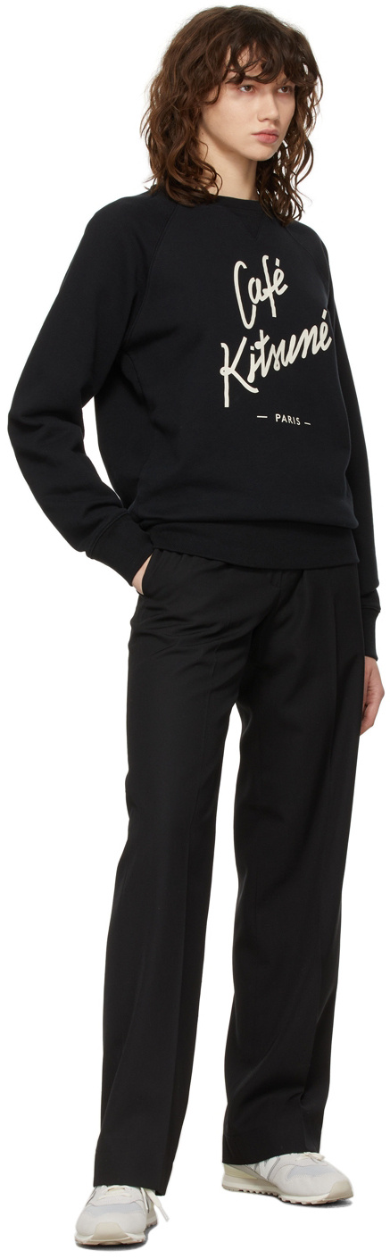 MAISON KITSUNÉ BLACK LOGO PRINTED ROUND NECK SWEATER 