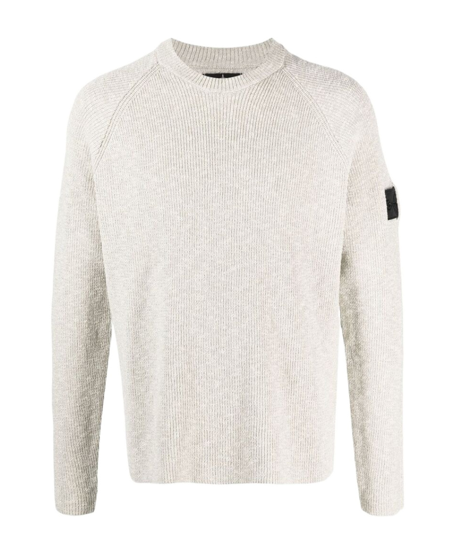 Stone Island Lgo-patch Ribbed-knit Jumper In Yellow