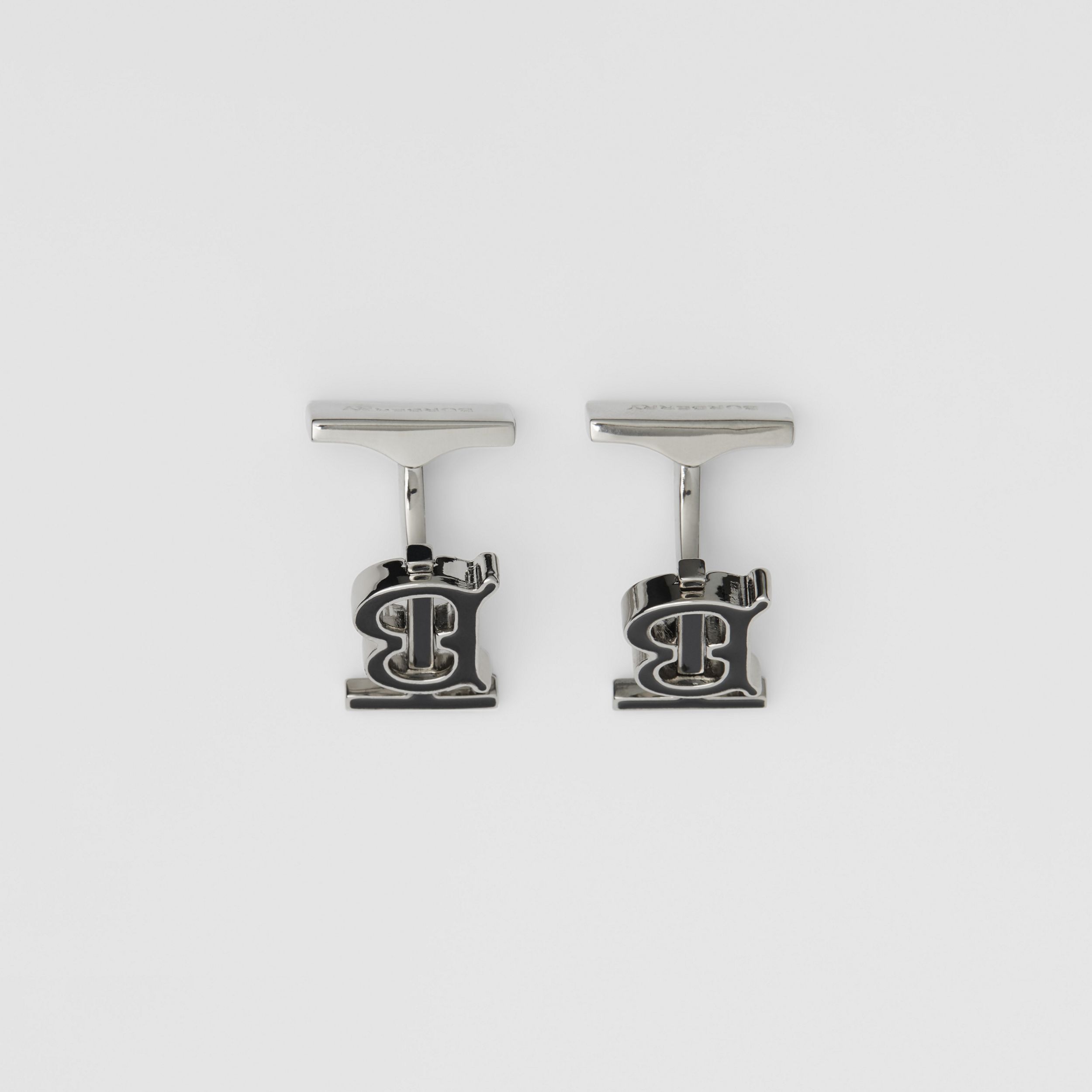 Burberry Monogram Motif Enamel And Palladium-plated Cufflinks In Black