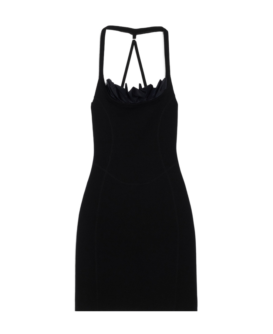 Jacquemus Black La Robe Maille Croissant Mini Dress In Black