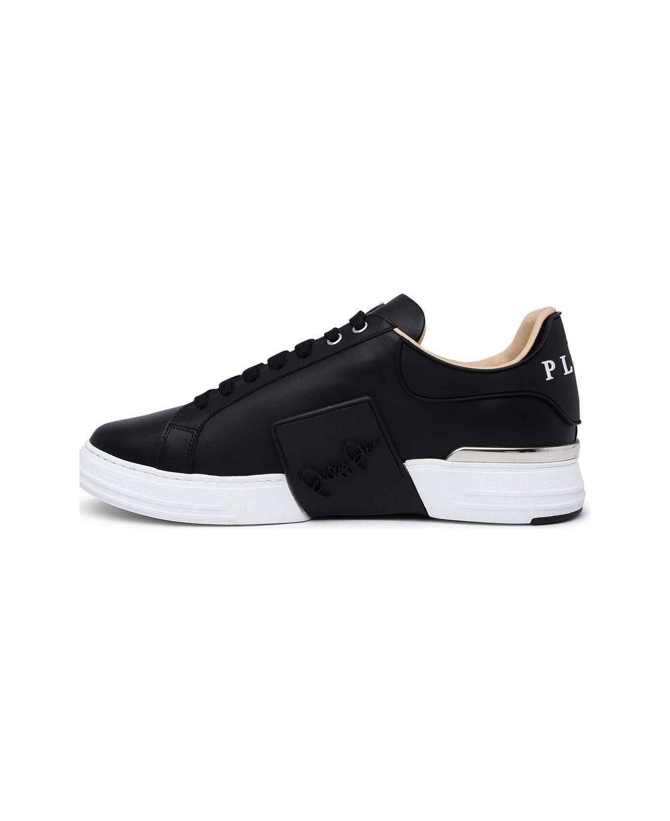 Philipp Plein Leather Sneakers With Distinctive Logo Detail In Black