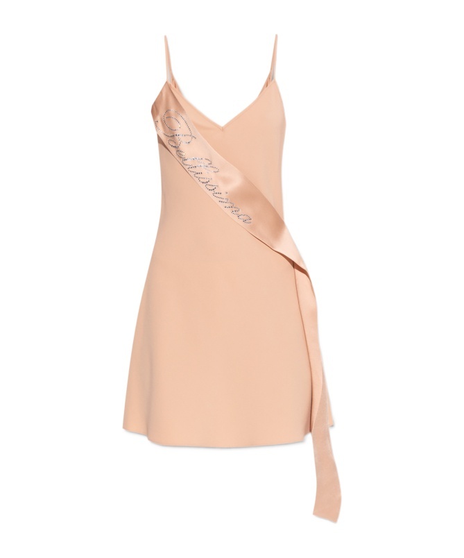 Blumarine Envers Crystal-embellished Logo Slip Dress In Nude