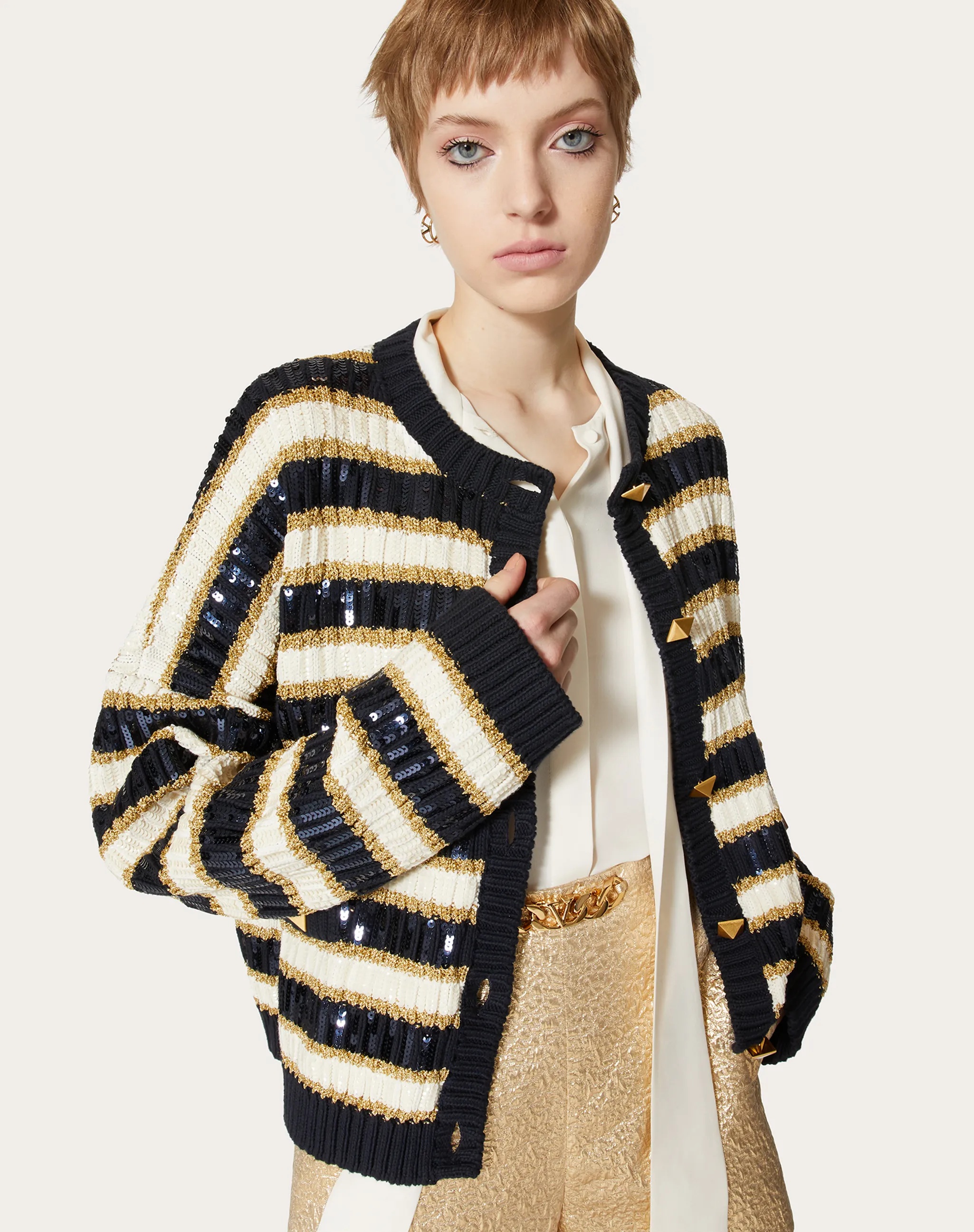 Valentino Rockstud Sequinned Cardigan In Black