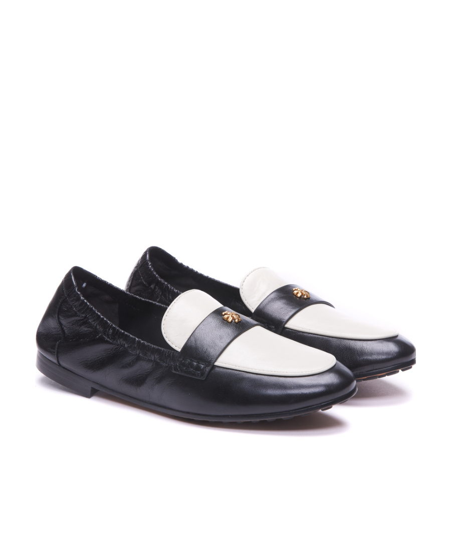 Tory Burch Logo Plaque Color-block Loafers In Black