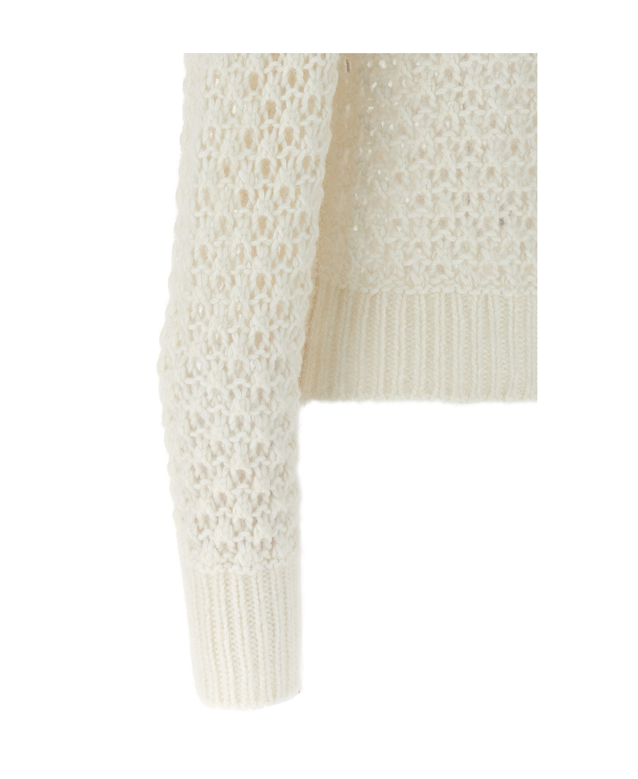 Fabiana Filippi Open-knit Crew Neck Long Sleeve Sweater In White