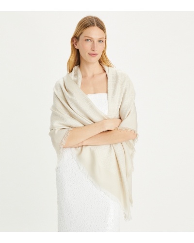 Tory Burch Jacquard Tassel Scarf In White