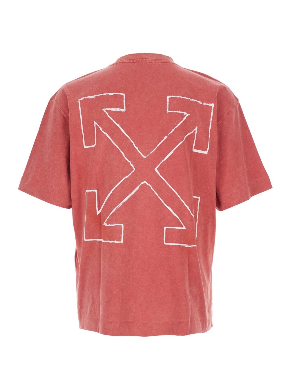 Off-white Red Crewneck T-shirt With Print On Front And Rear And Faded Effect In Cotton Man In Red