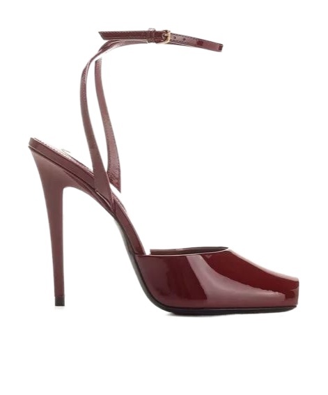 Saint Laurent La Scandale Patent Ankle-strap Sandals In Burgundy