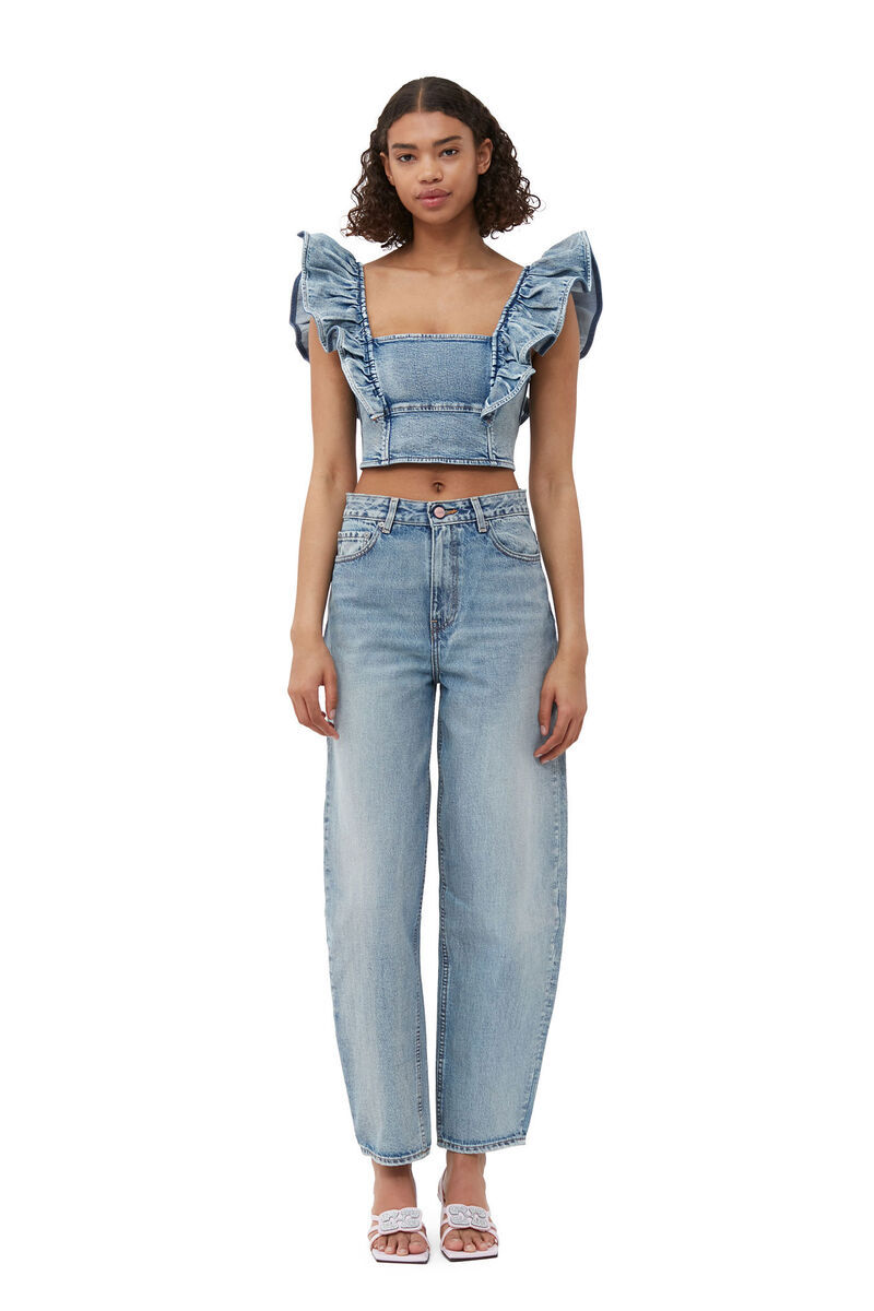 Ganni Rigid Stary Jeans In Light Blue Vintage In Blue