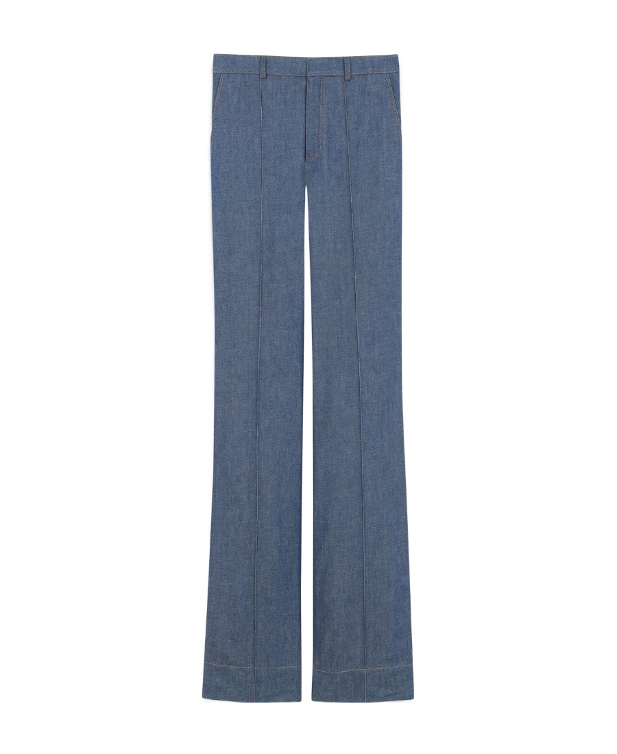 Saint Laurent Flared High-waisted Trousers In Blue
