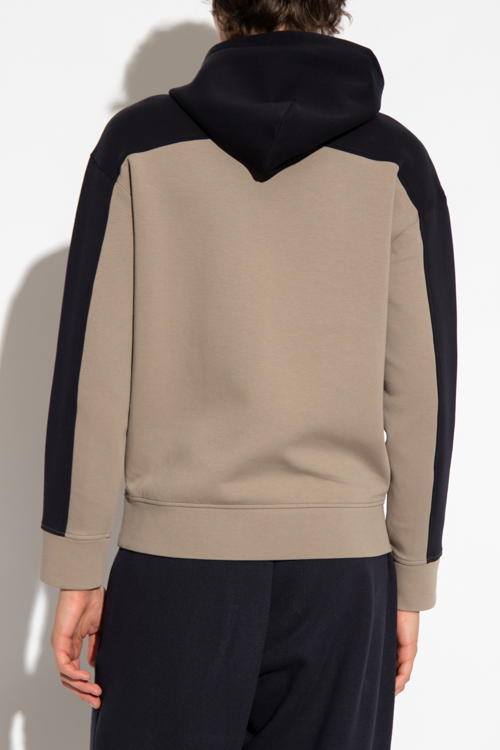 Emporio Armani Logo-embroidered Colour-block Hoodie In Nude