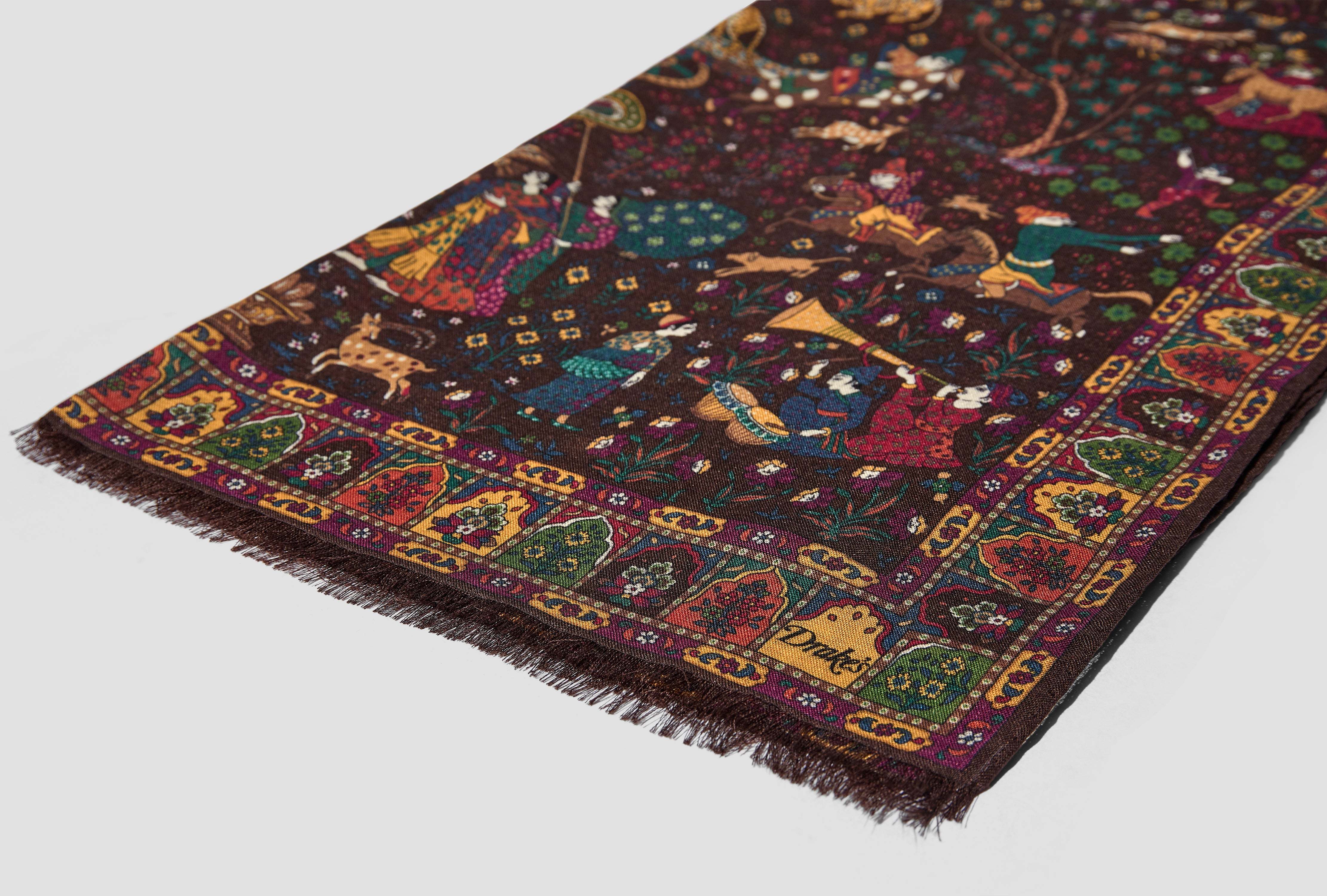 Drake's London Printed Scarf In Black