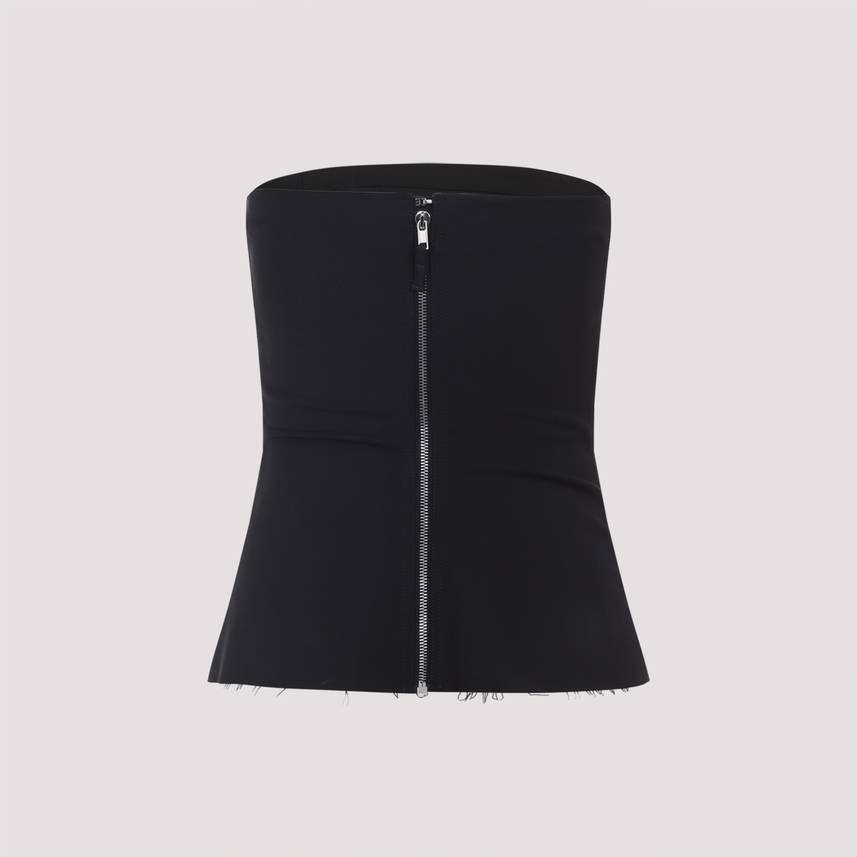 Rick Owens Strapless Black Top With Fitted Bodice And Flared Hem In Black