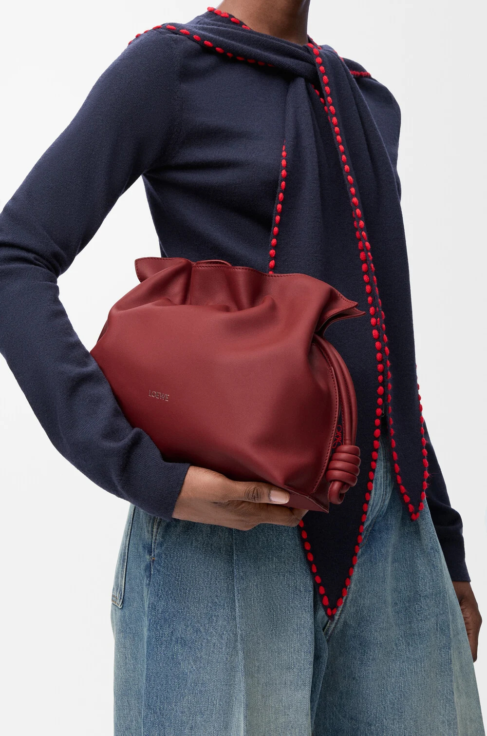 Loewe Knotted Drawstring Bucket Bag In Burgundy