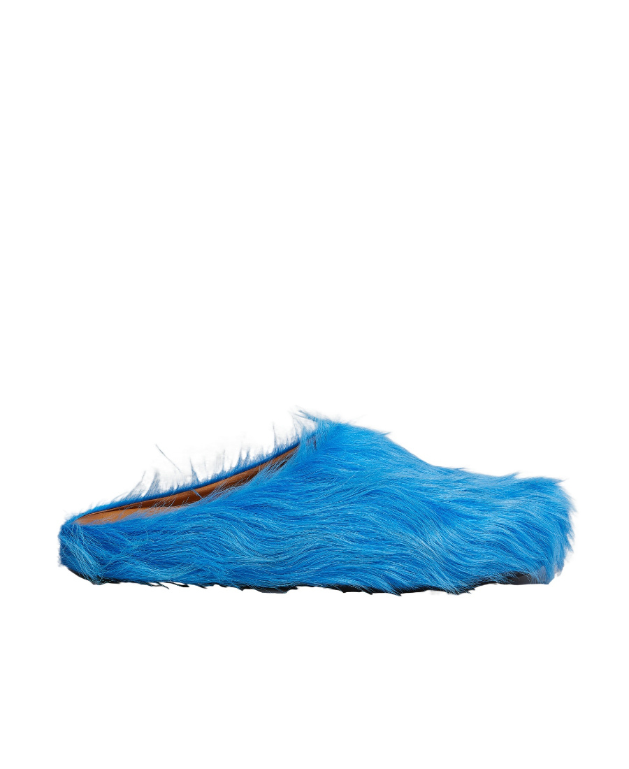 Shop Marni Textured Calf Hair Clog Slippers In Blue