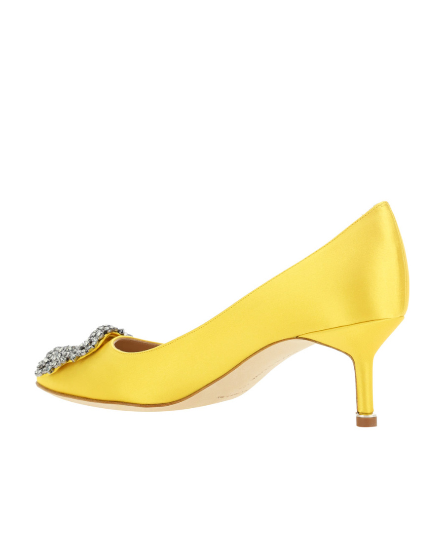 Manolo Blahnik Hangisi 50 Embellished Satin Pumps In Yellow