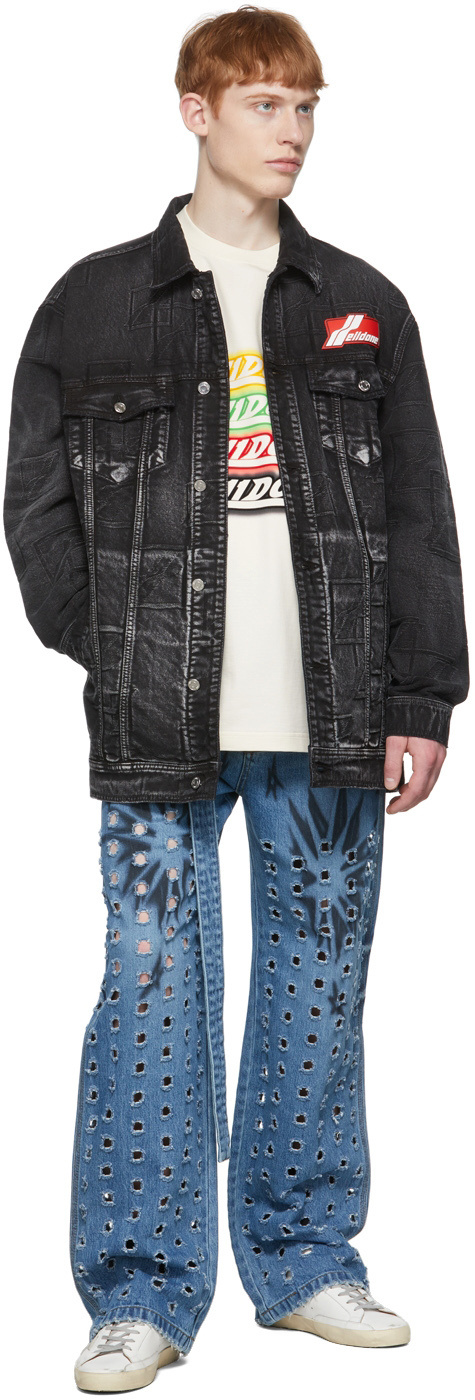 We11 Done Logo-patch Denim Jacket In Black