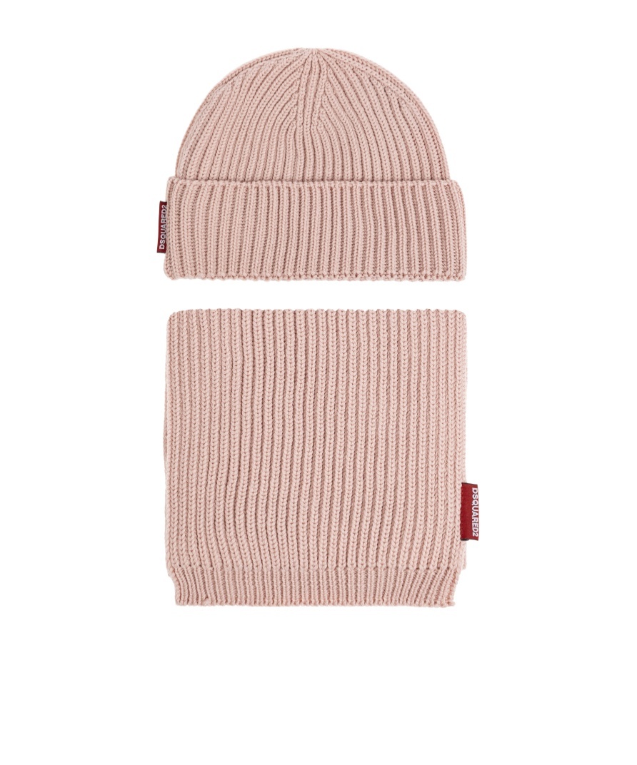 Dsquared2 Ribbed-knit Beanie Hat And Scarf Set In Pink