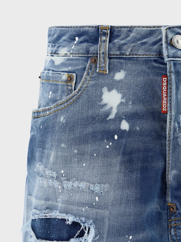 Dsquared2 Distressed High Waist Denim Shorts In Blue