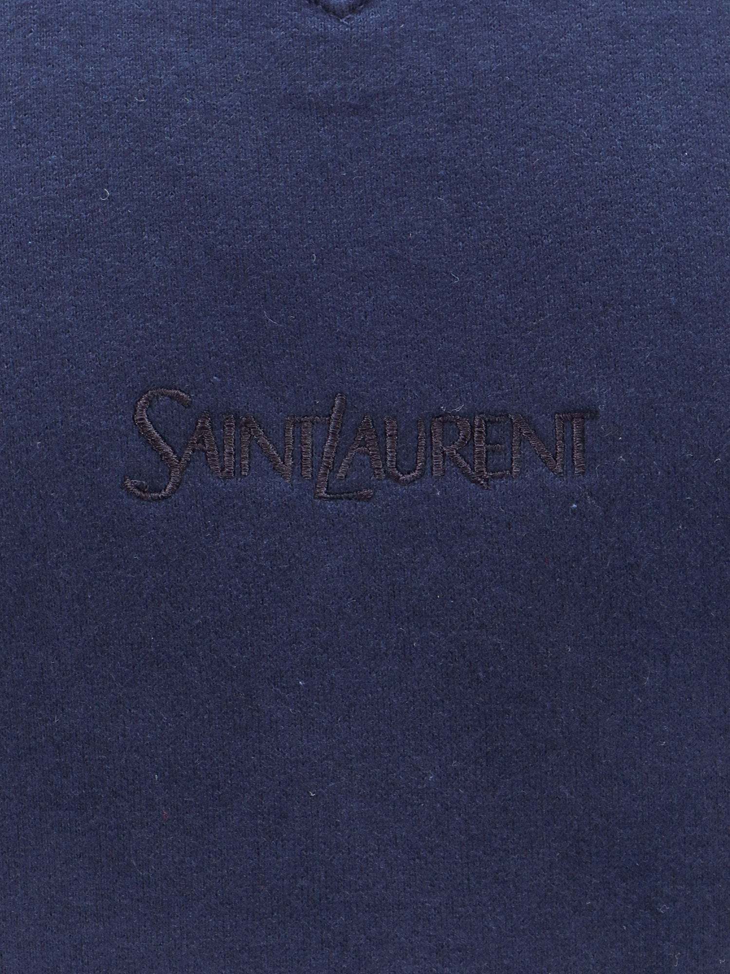 Saint Laurent Logo-embroidered Hooded Sweatshirt In Blue