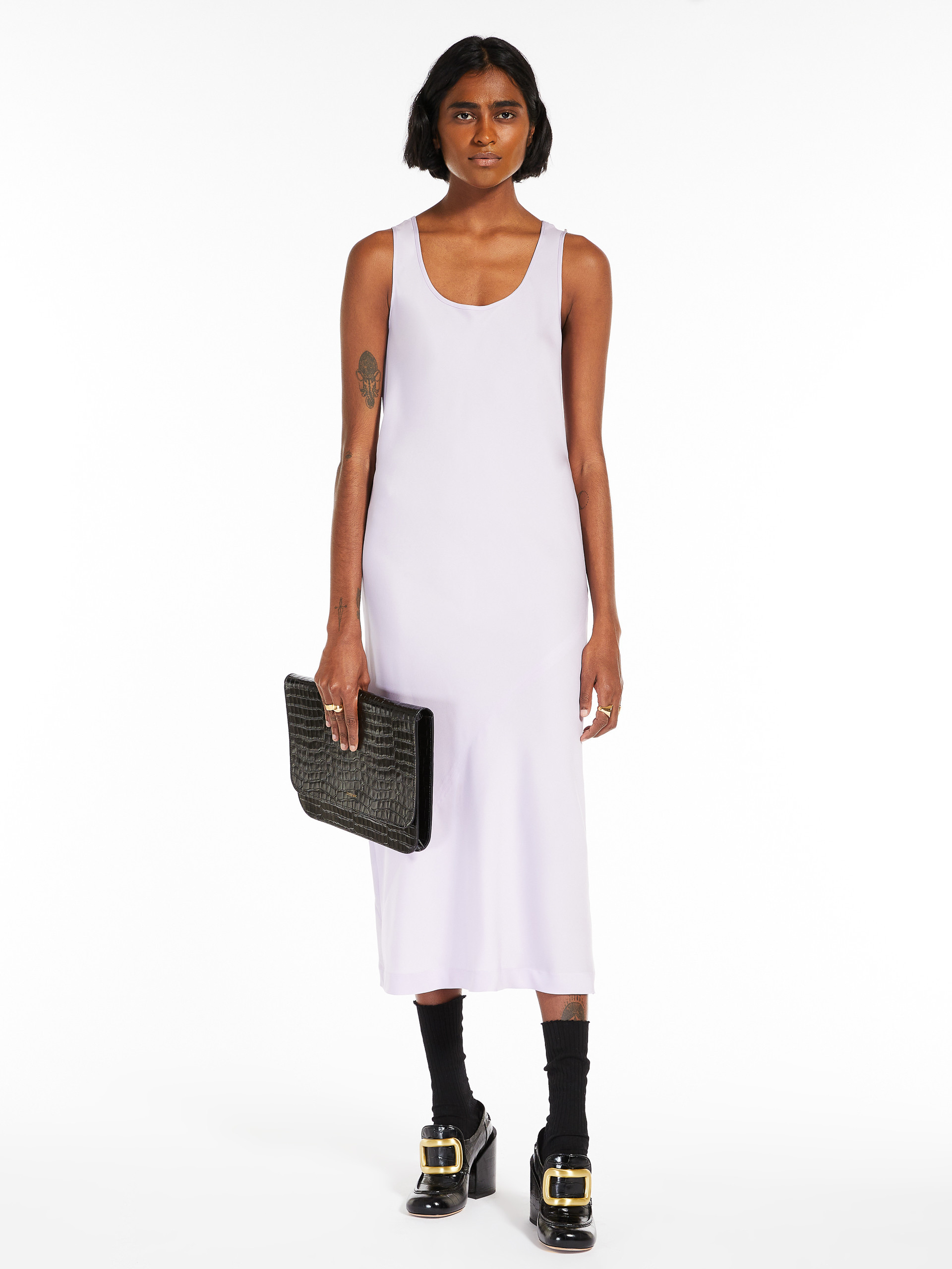 Sportmax Stretch Silk Sleeveless Dress In White