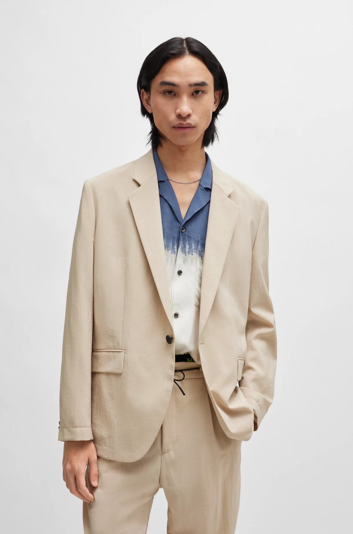 Hugo Boss Modern-fit Jacket In Linen-look Fabric In Nude
