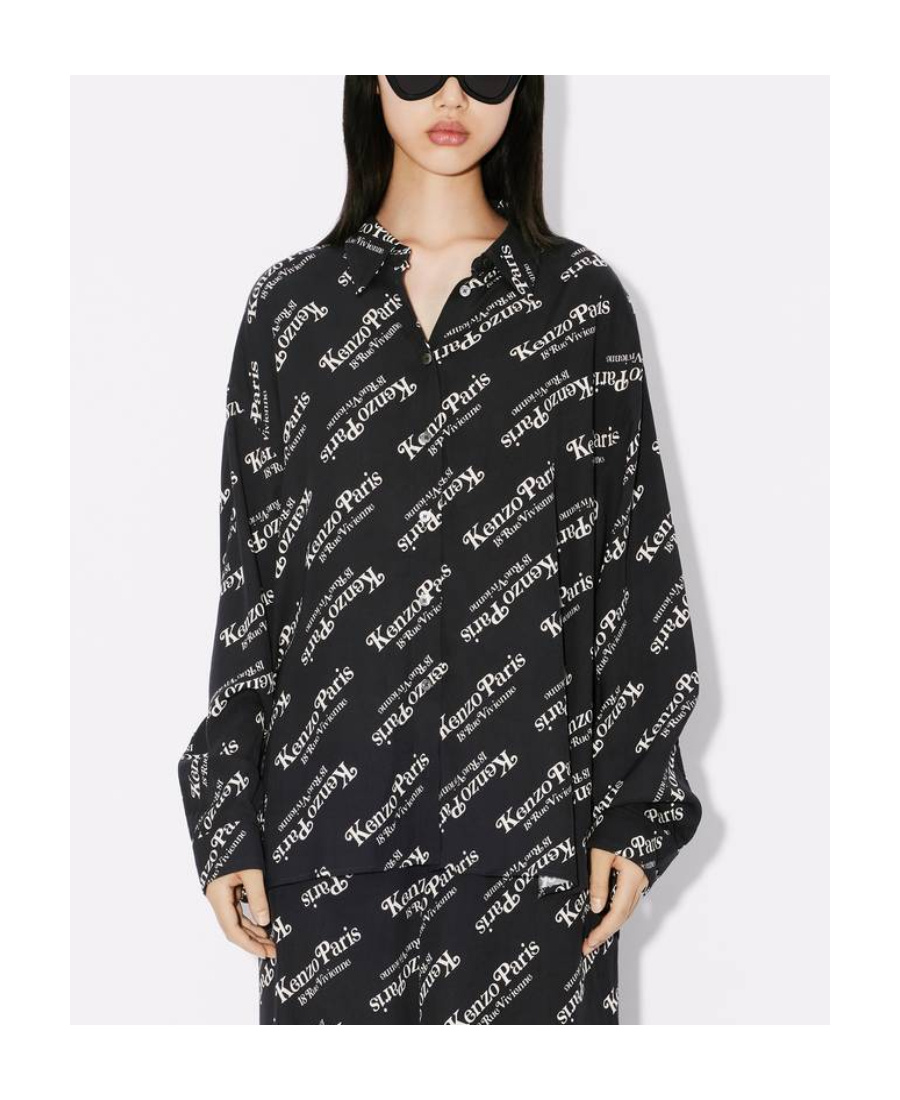Kenzo Logo-print Twill Shirt In Black