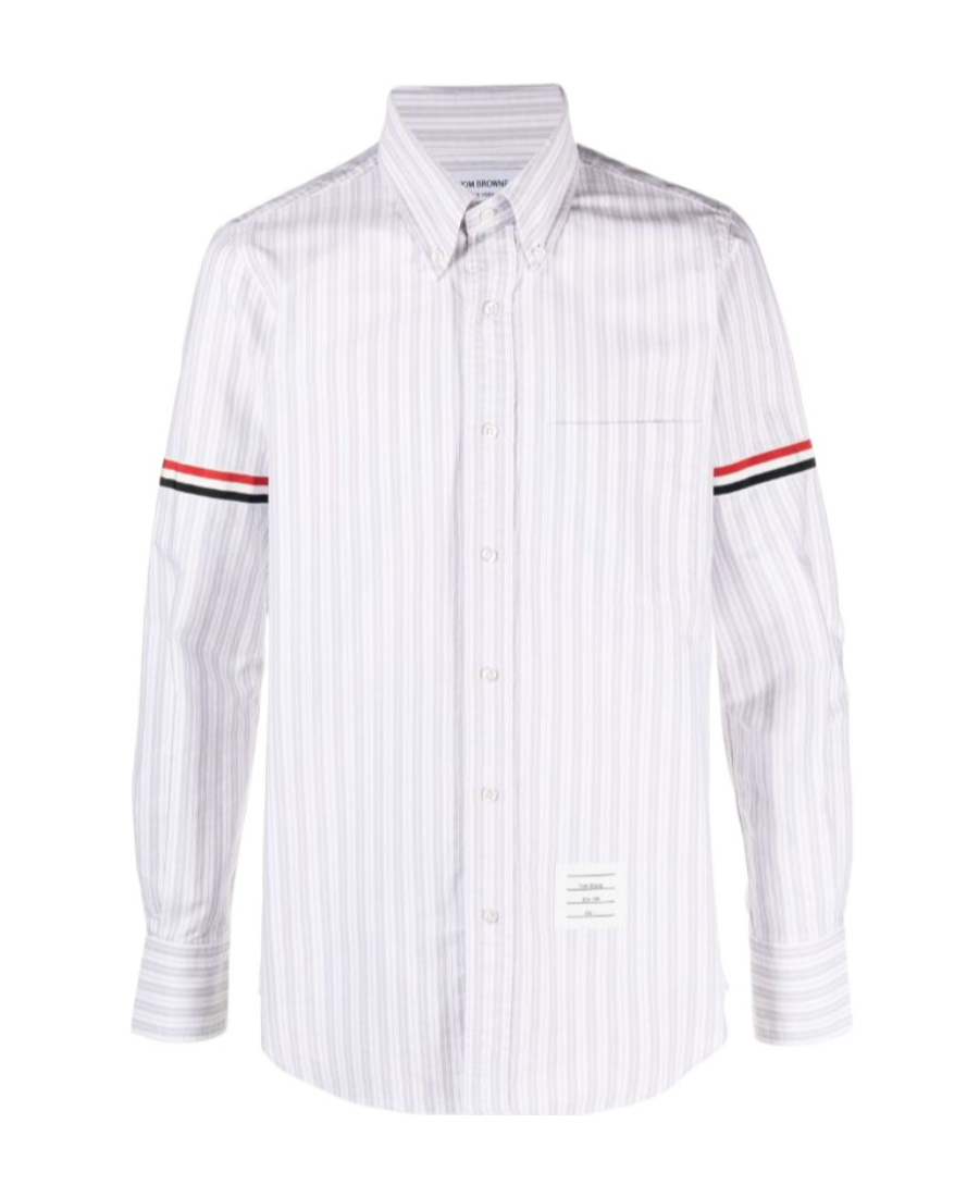 Thom Browne Grosgrain-band Striped Oxford Shirt In White