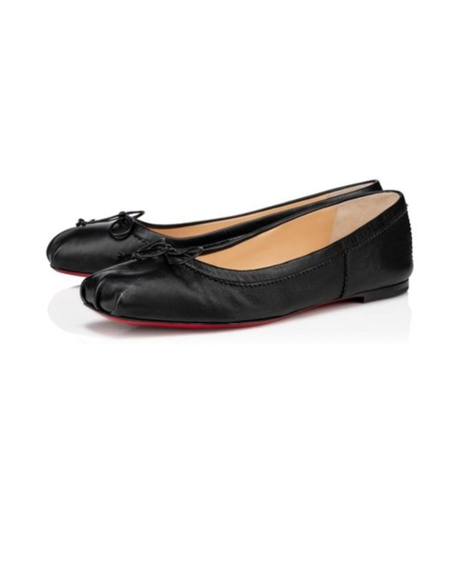 Christian Louboutin Mamadrague Napa Bow Red Sole Ballerina Flats In Black
