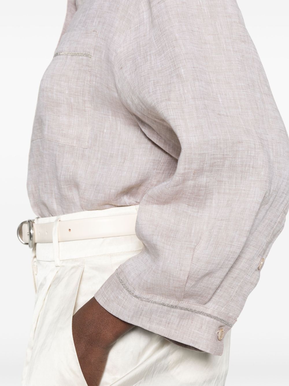 Peserico Beige Linen Shirt With Classic Collar